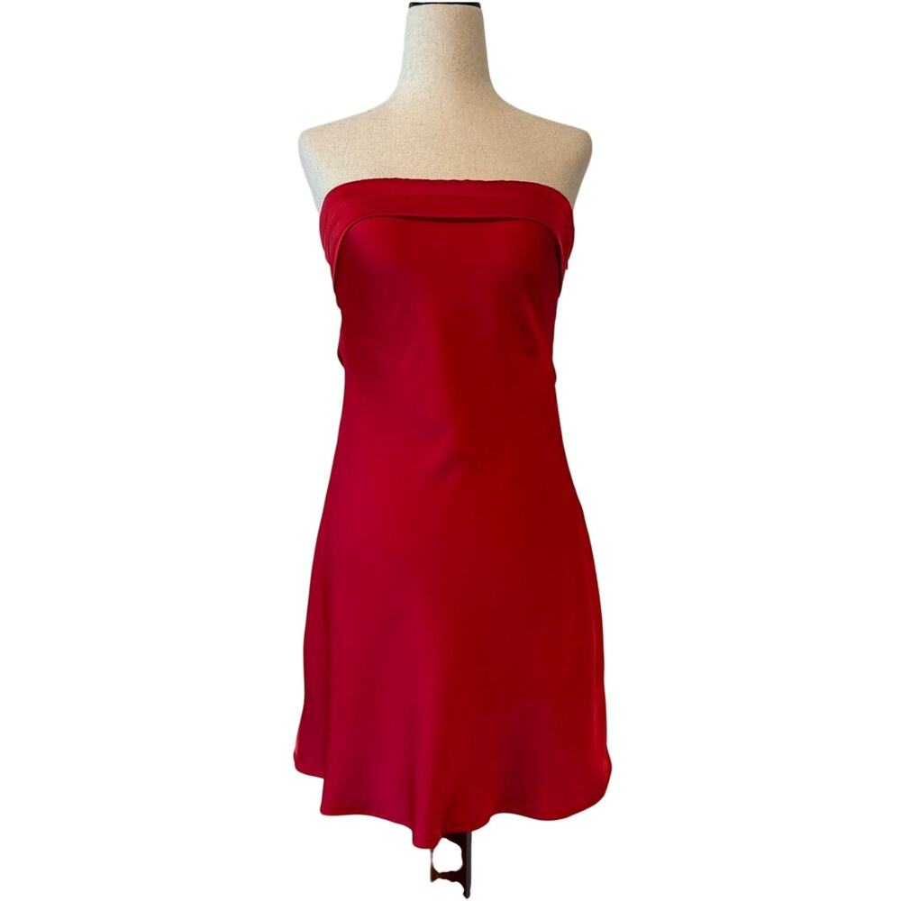 NWOT Princess Polly Red Satin Strapless Mini Dress, Women's Size 4